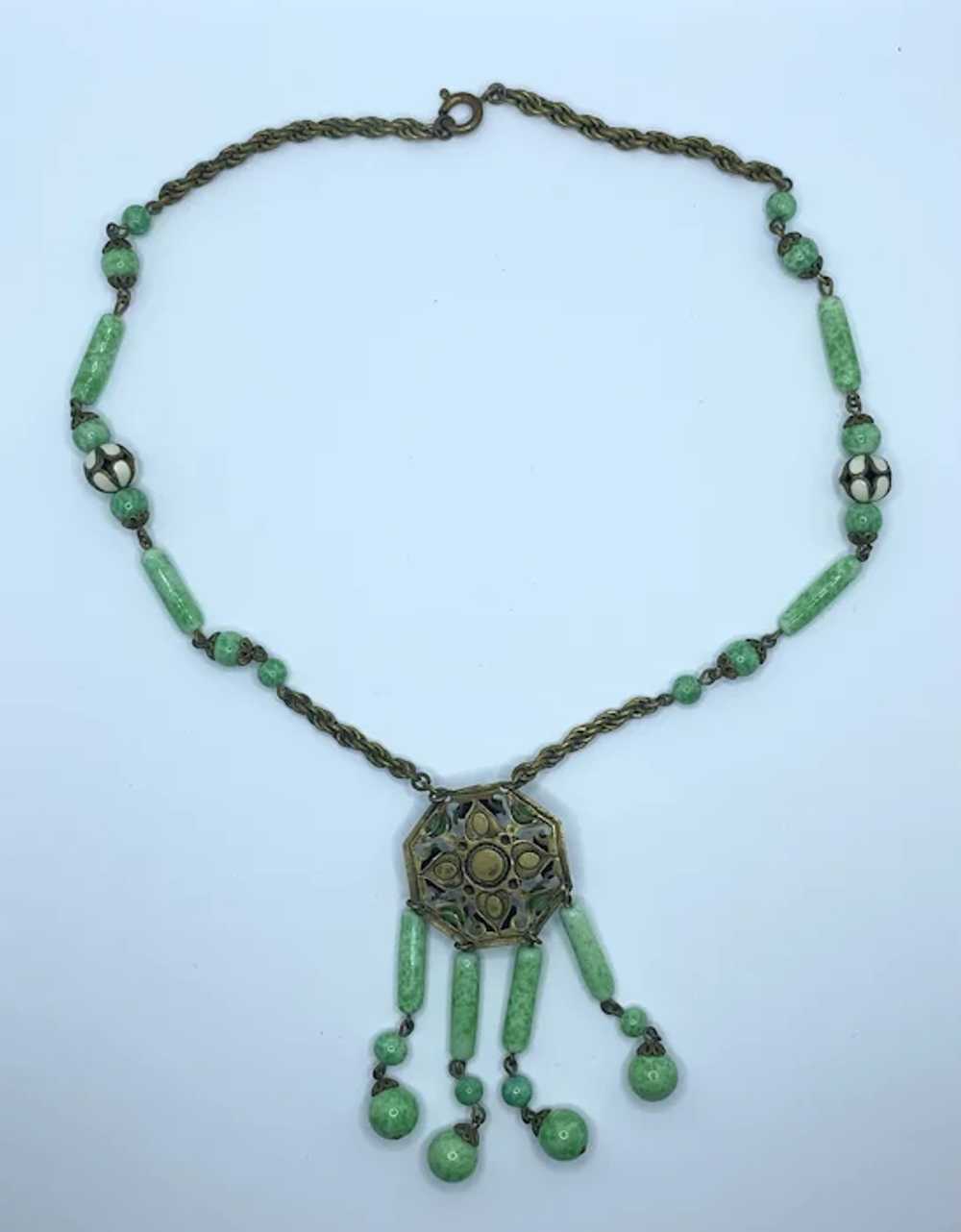 Czechoslovakian Enameled Peking Glass Necklace - image 3