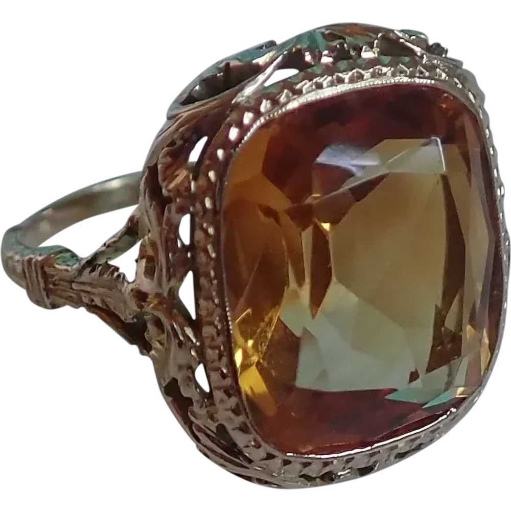 *Vintage 14k Multi Faceted Square Citrine Pierced… - image 1