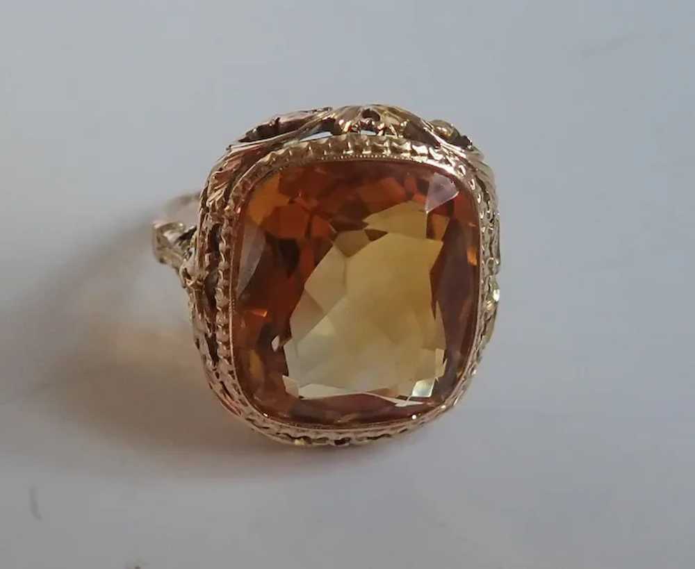 *Vintage 14k Multi Faceted Square Citrine Pierced… - image 3