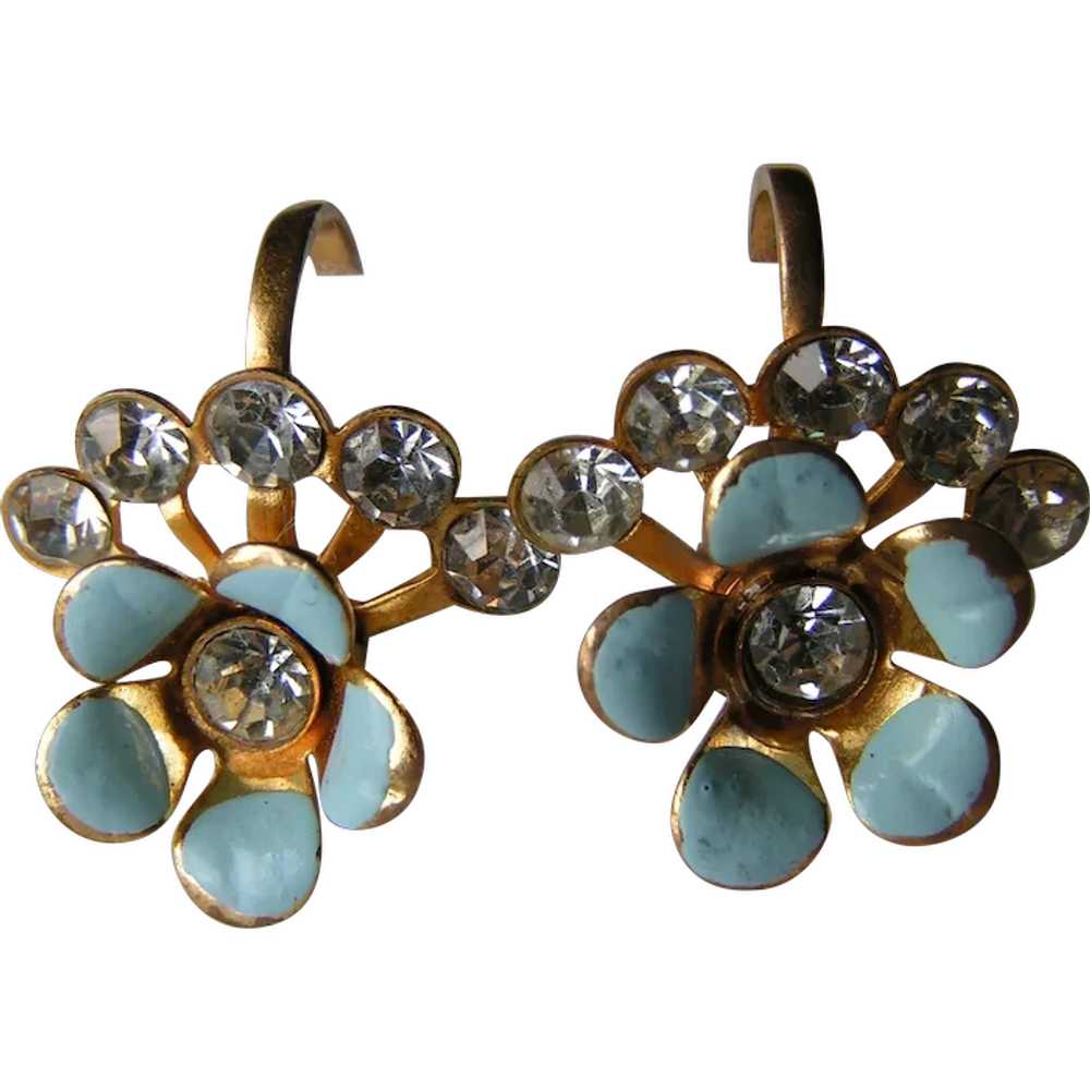 Earrings; Delicate Flowers, Rhinestone; Screw back - image 1