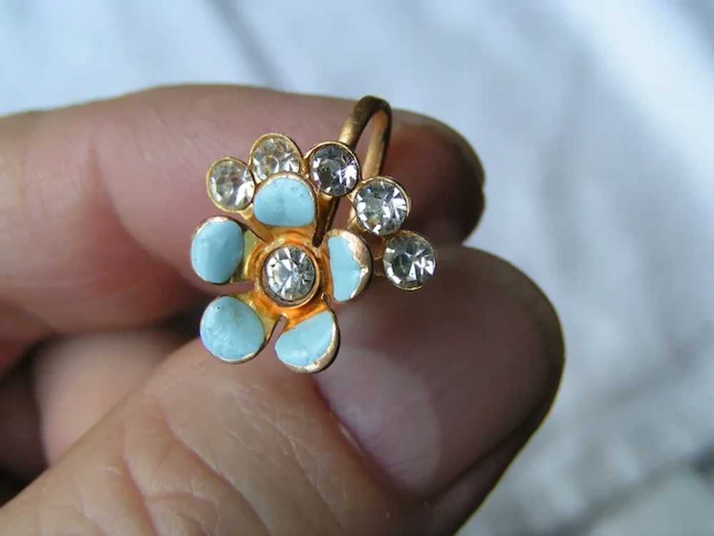 Earrings; Delicate Flowers, Rhinestone; Screw back - image 2