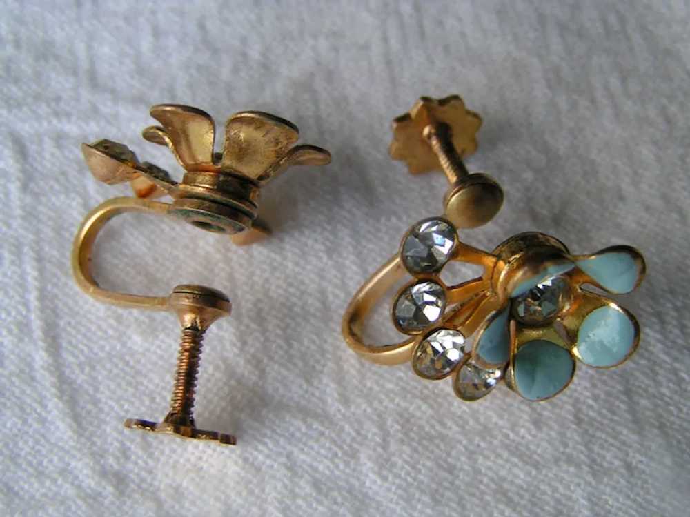 Earrings; Delicate Flowers, Rhinestone; Screw back - image 4