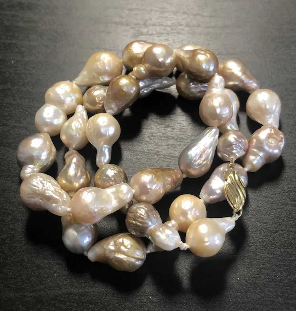 Fabulous Vintage 14K Gold Genuine Baroque Pearl N… - image 6