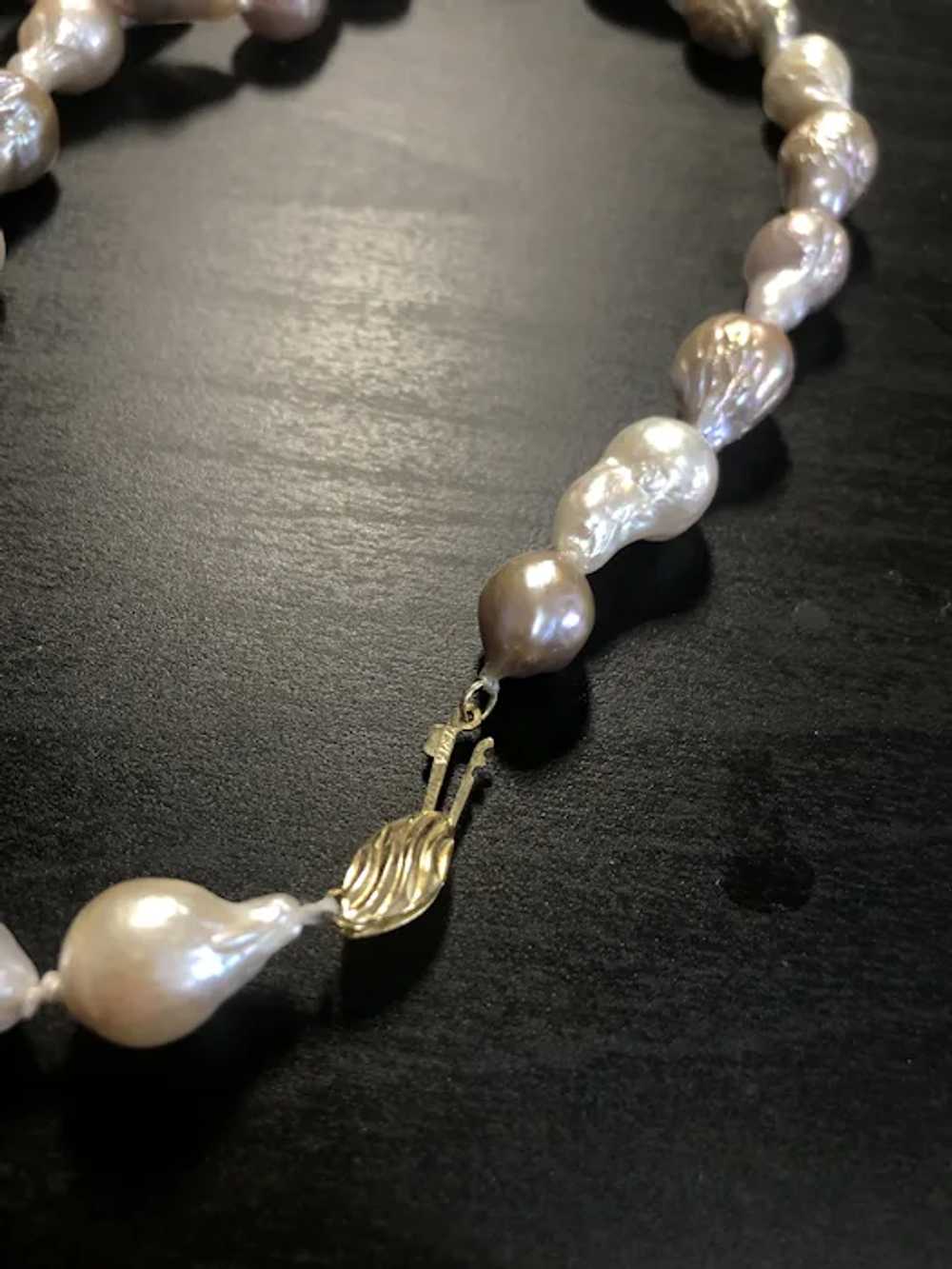 Fabulous Vintage 14K Gold Genuine Baroque Pearl N… - image 9