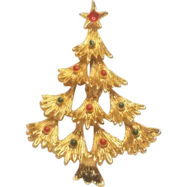 Vintage Christmas Layered Branch Tree Pin - image 1