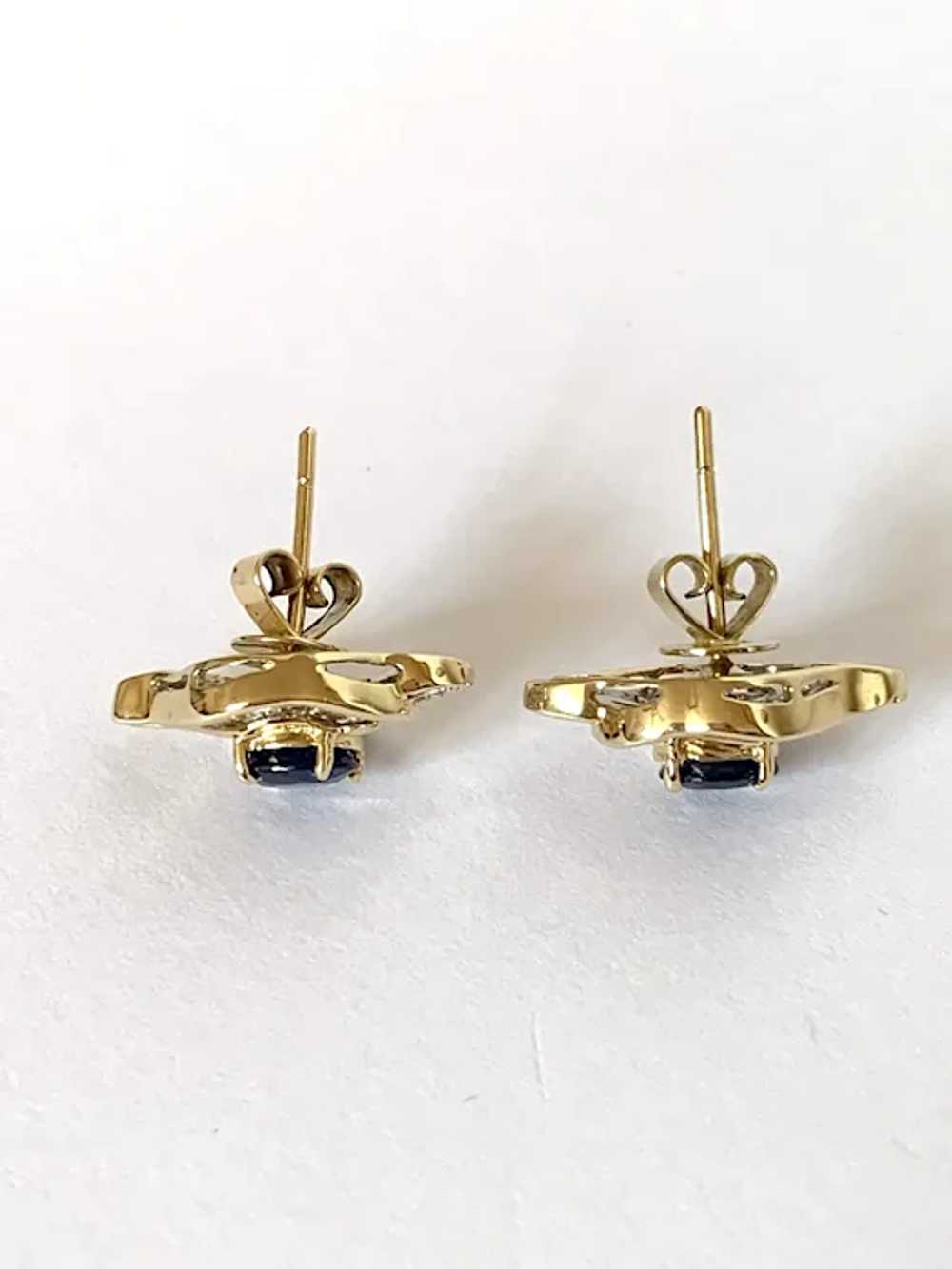 18K Blue Sapphire & Diamond Earrings - image 11
