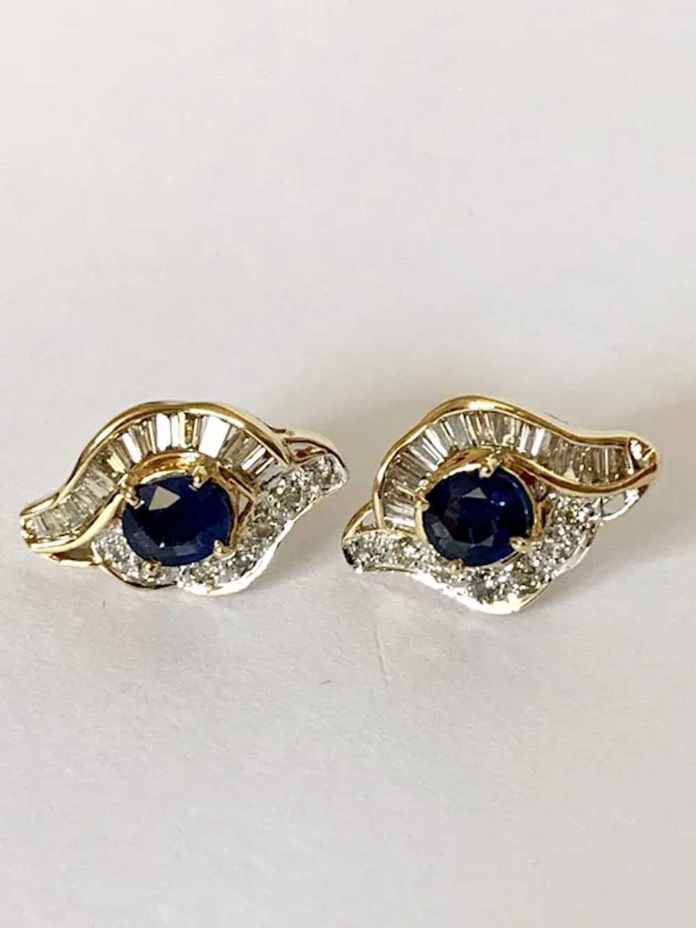 18K Blue Sapphire & Diamond Earrings - image 12