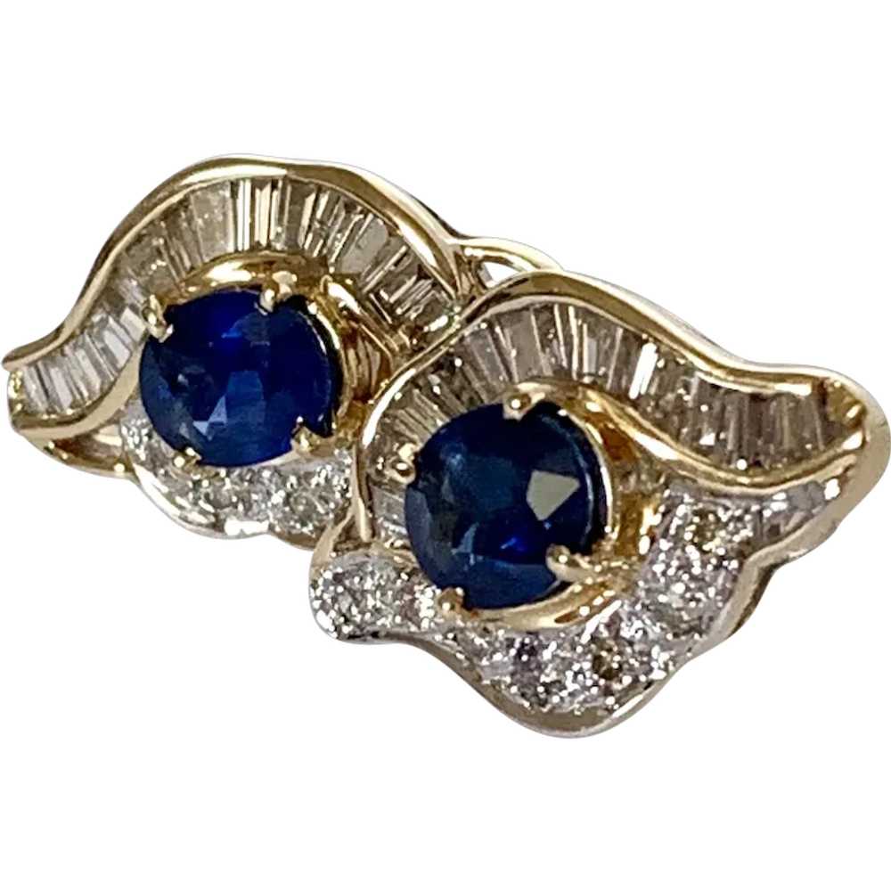18K Blue Sapphire & Diamond Earrings - image 1