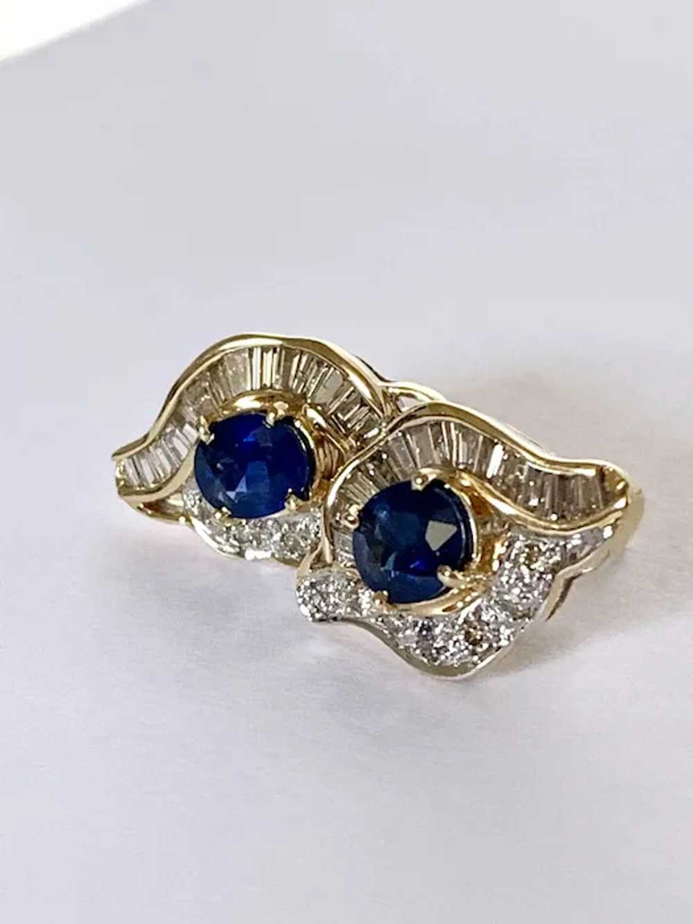18K Blue Sapphire & Diamond Earrings - image 2