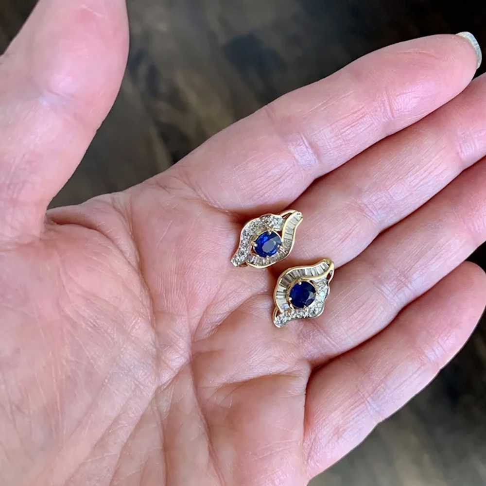 18K Blue Sapphire & Diamond Earrings - image 3