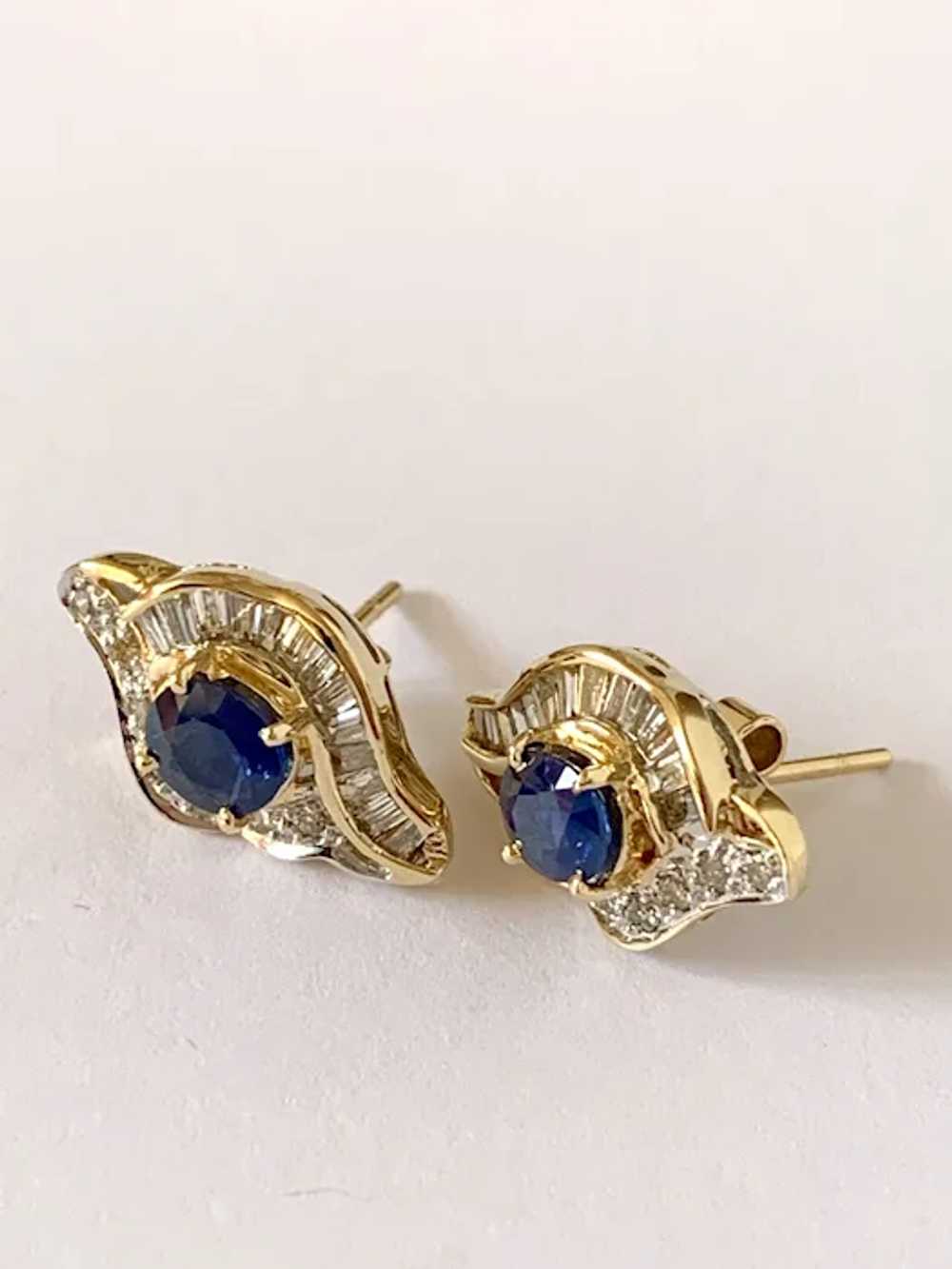 18K Blue Sapphire & Diamond Earrings - image 4