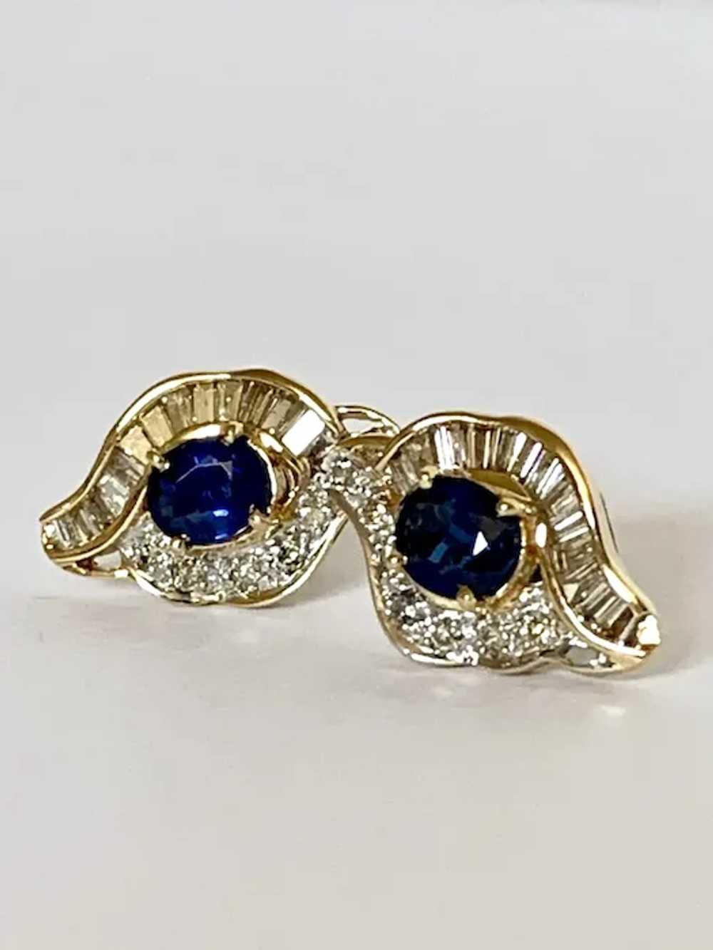 18K Blue Sapphire & Diamond Earrings - image 5