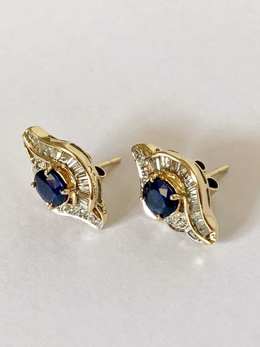 18K Blue Sapphire & Diamond Earrings - image 6