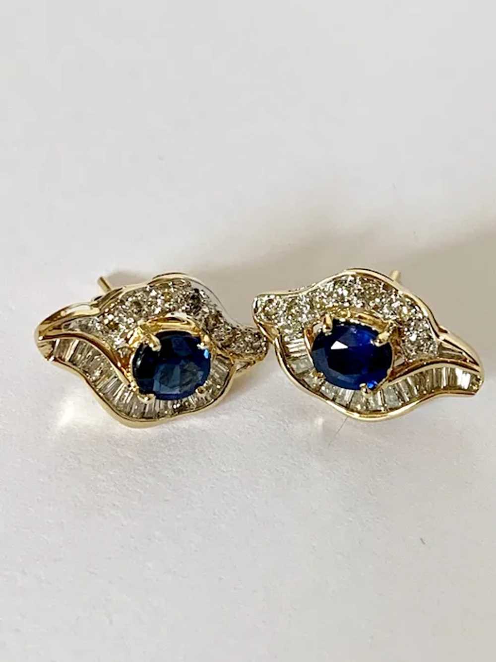 18K Blue Sapphire & Diamond Earrings - image 8