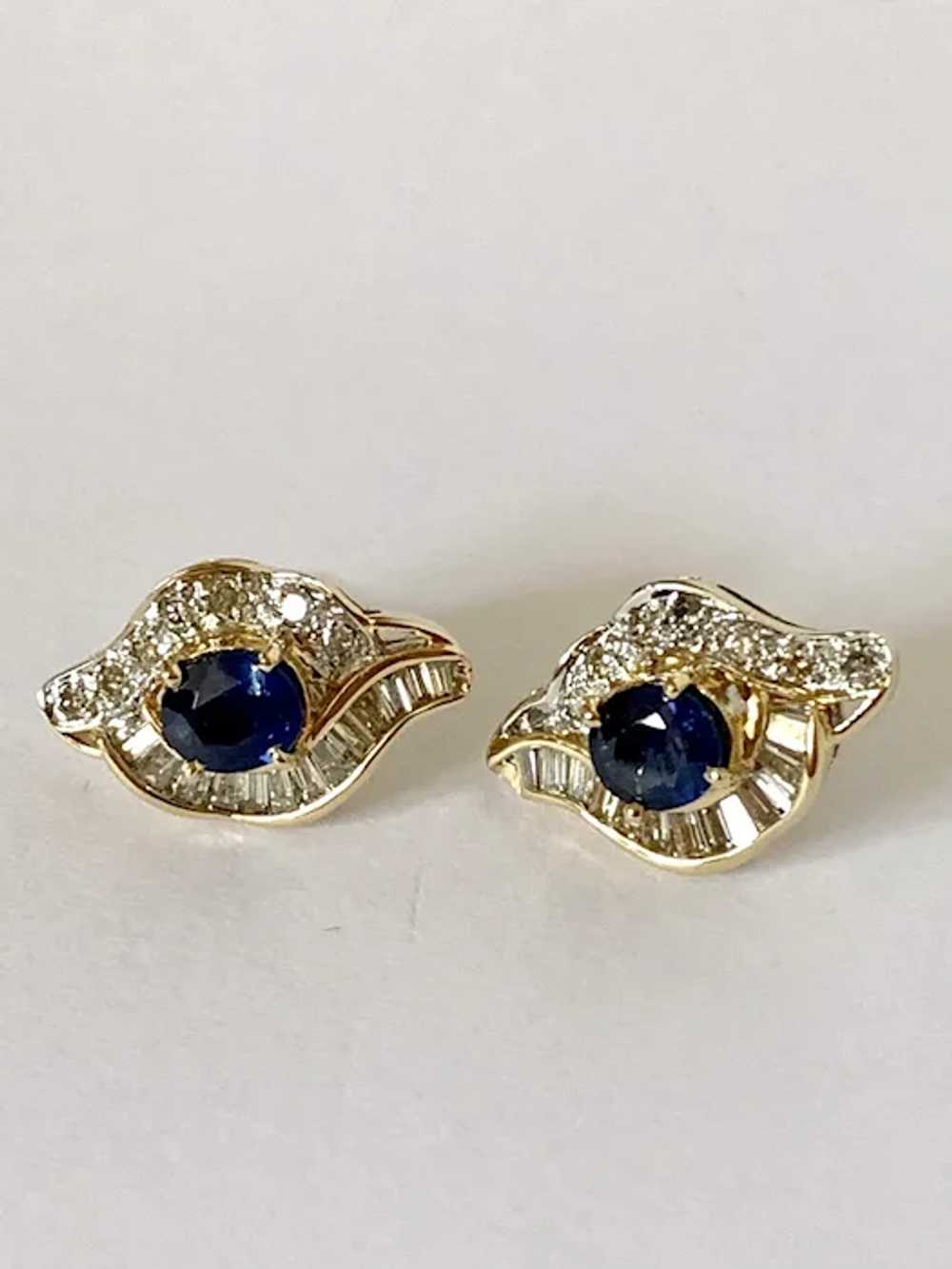 18K Blue Sapphire & Diamond Earrings - image 9