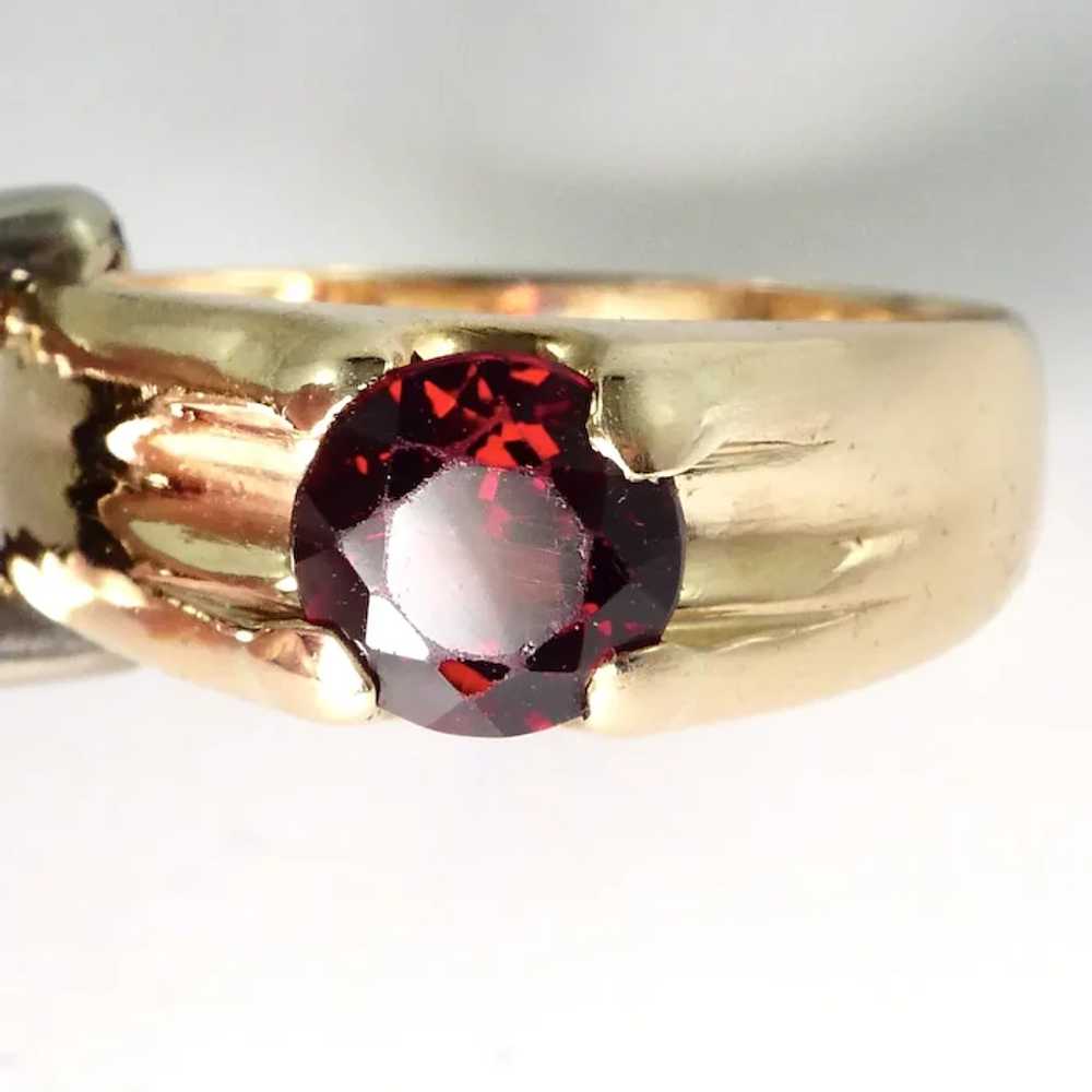 Wide Band 10K YG Red Garnet Gent's Ring - image 11