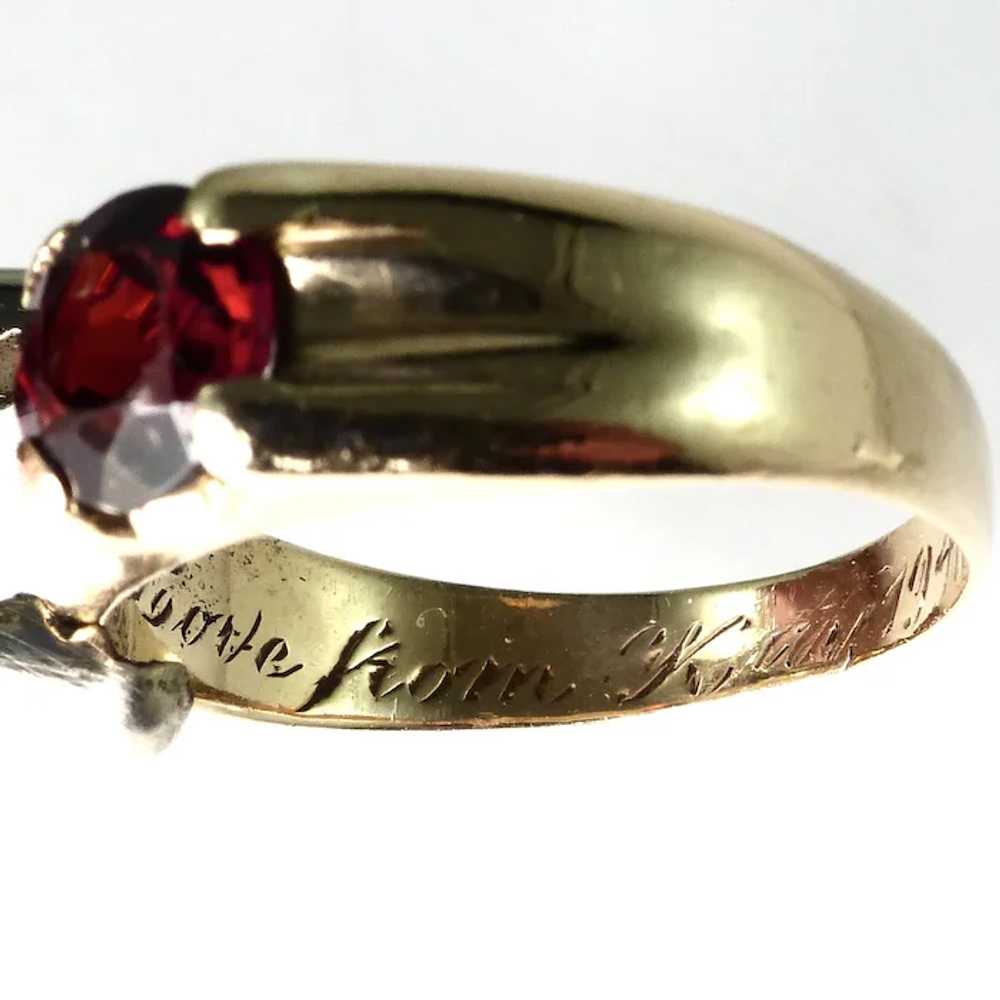 Wide Band 10K YG Red Garnet Gent's Ring - image 12