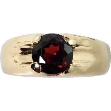 Wide Band 10K YG Red Garnet Gent's Ring - image 1