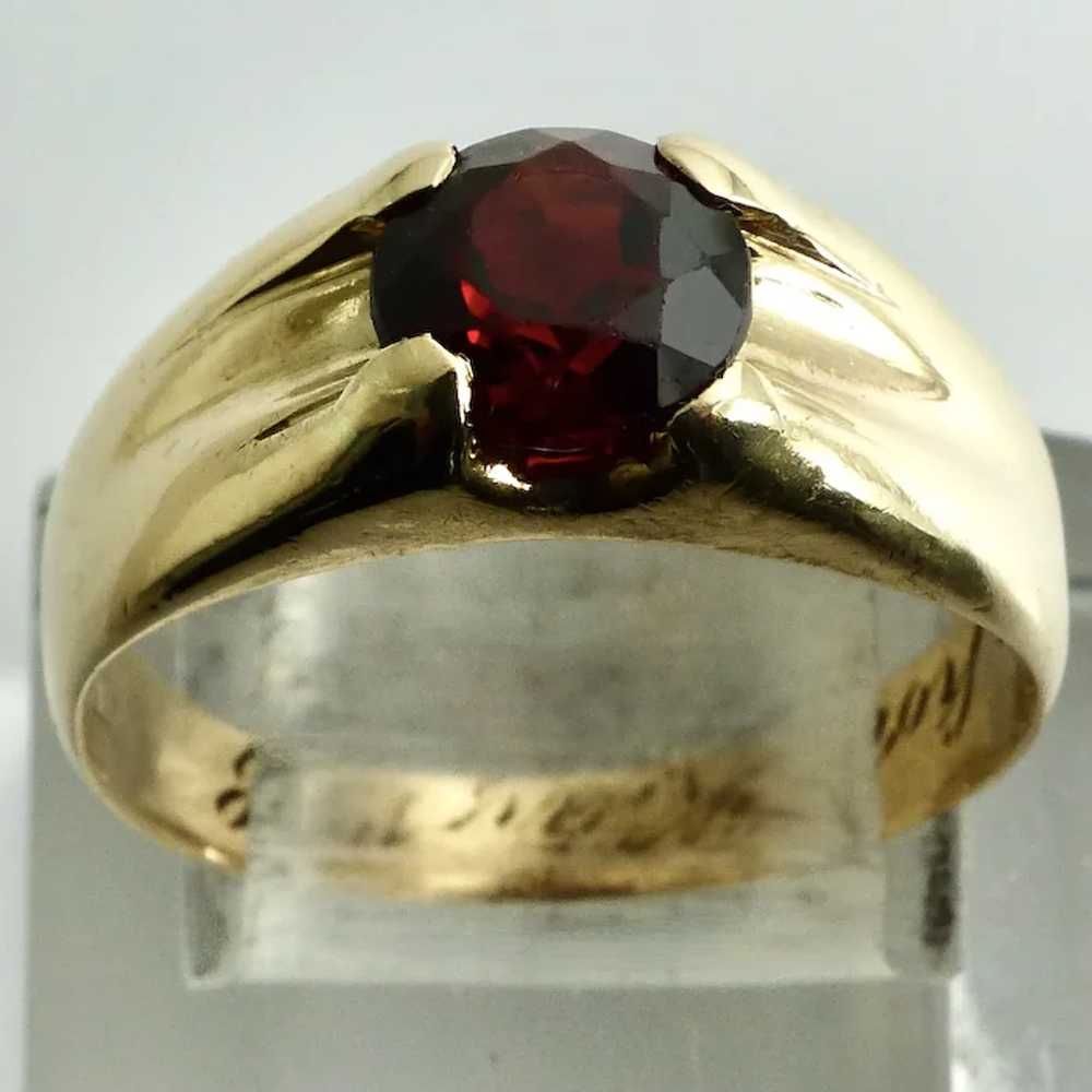 Wide Band 10K YG Red Garnet Gent's Ring - image 2