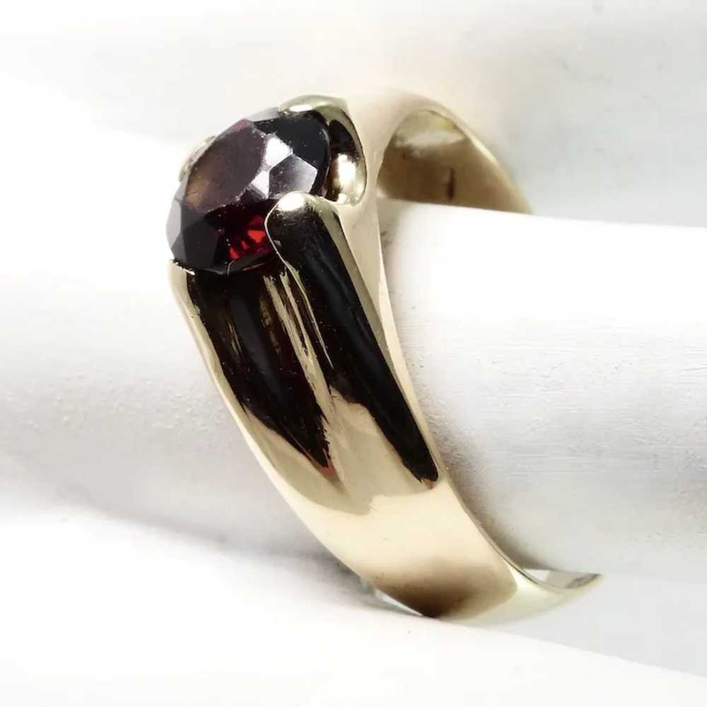 Wide Band 10K YG Red Garnet Gent's Ring - image 4