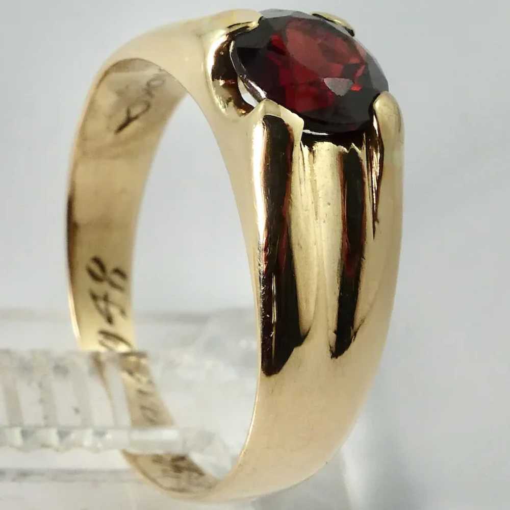 Wide Band 10K YG Red Garnet Gent's Ring - image 5