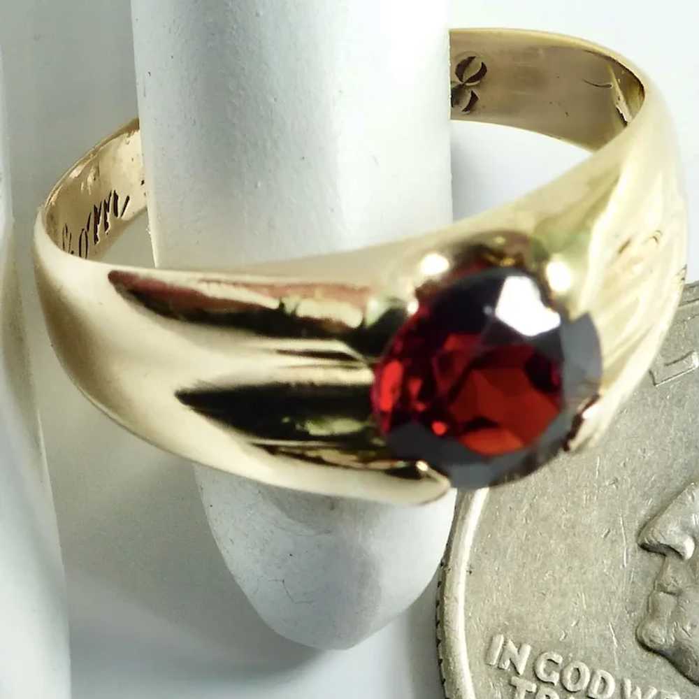 Wide Band 10K YG Red Garnet Gent's Ring - image 8