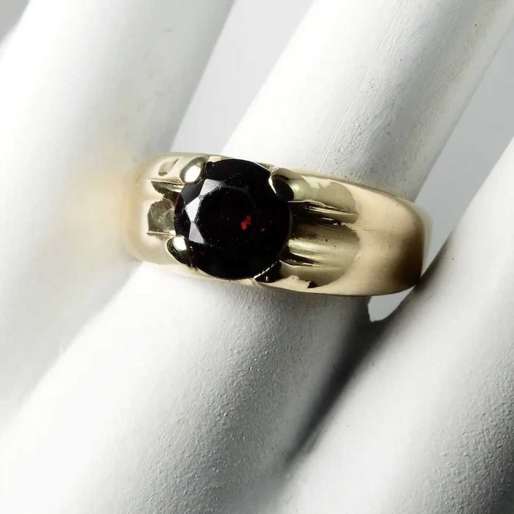 Wide Band 10K YG Red Garnet Gent's Ring - image 9