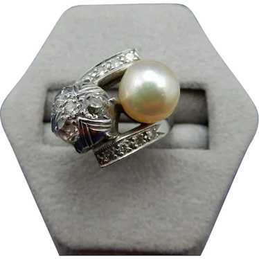 Vintage Pearl and Diamond Ring - image 1