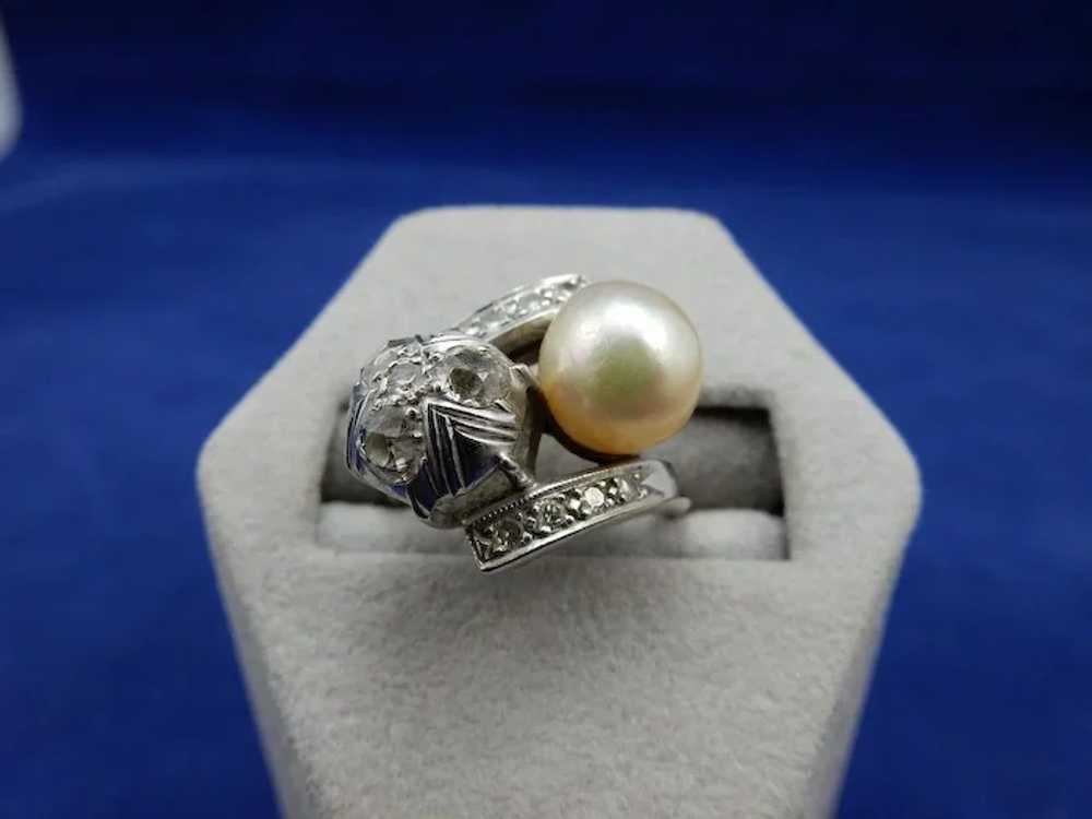 Vintage Pearl and Diamond Ring - image 2