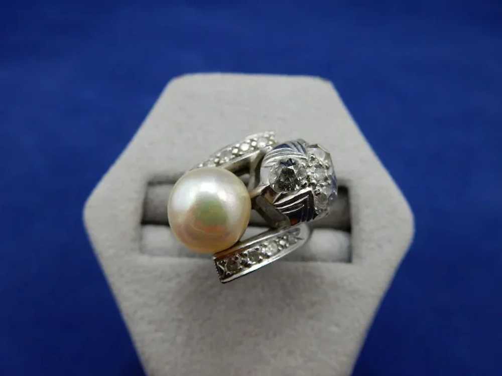 Vintage Pearl and Diamond Ring - image 3