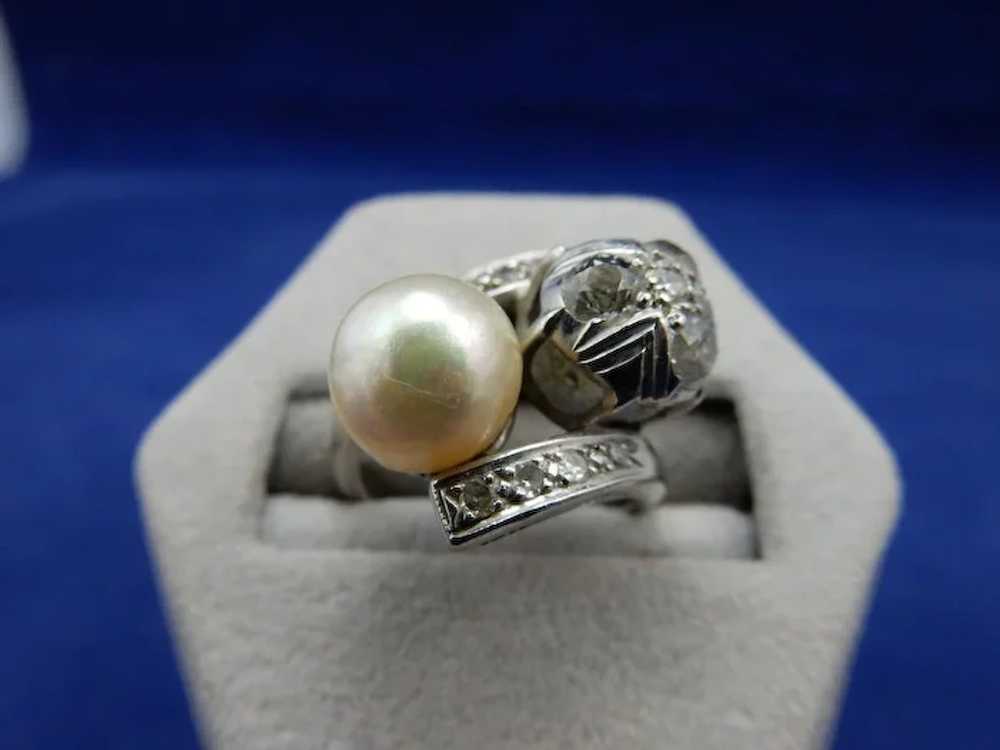 Vintage Pearl and Diamond Ring - image 4