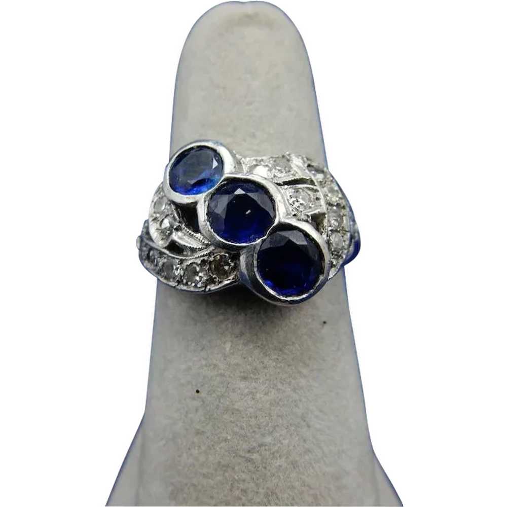Platinum Vintage Sapphire and Diamond Ring - image 1