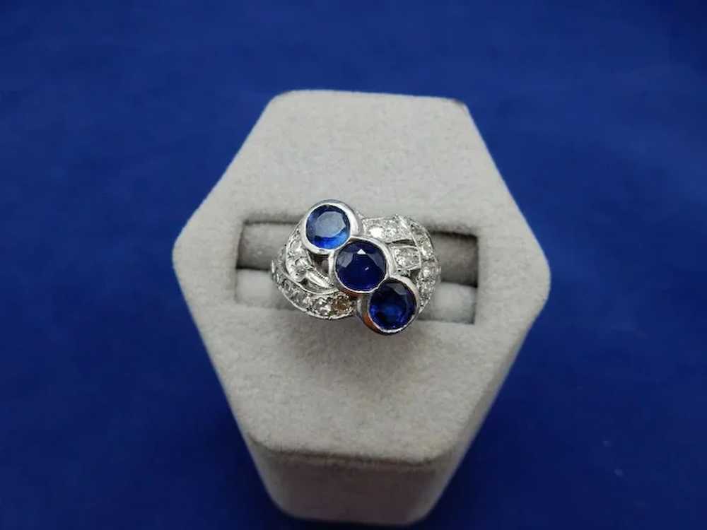 Platinum Vintage Sapphire and Diamond Ring - image 2
