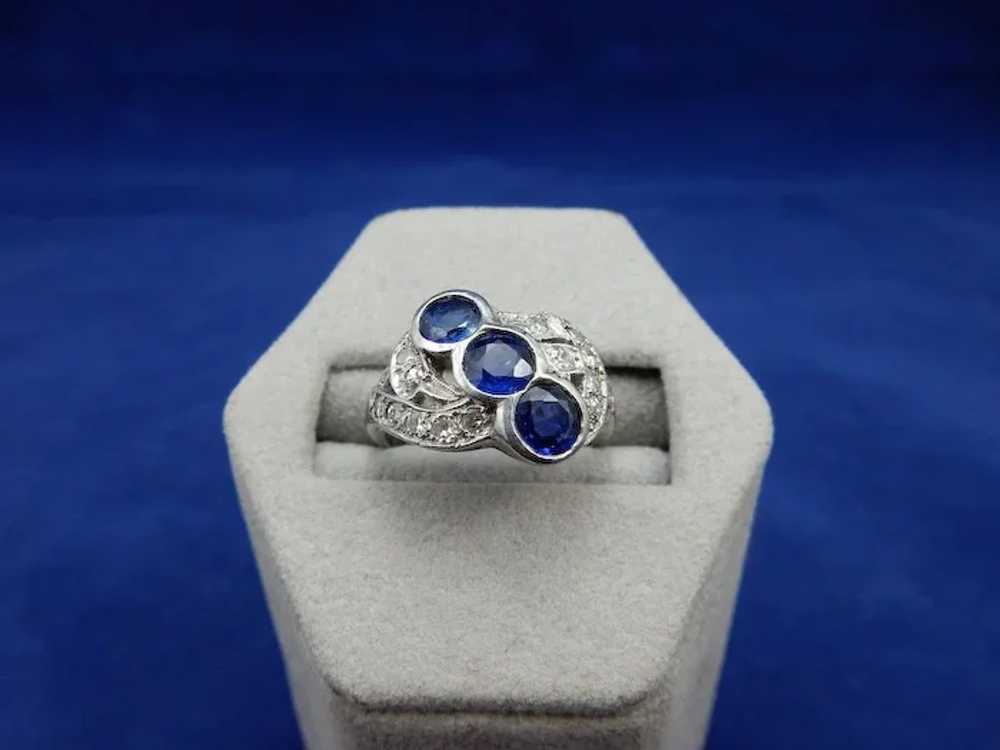 Platinum Vintage Sapphire and Diamond Ring - image 3
