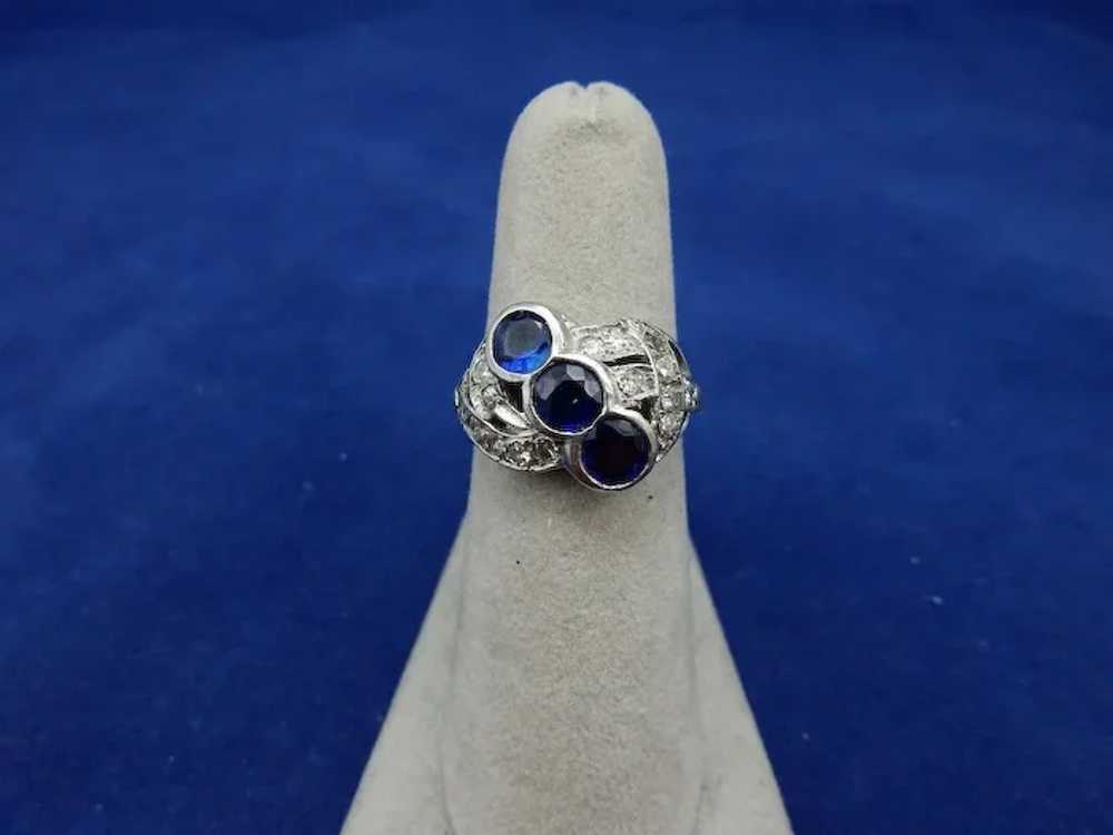 Platinum Vintage Sapphire and Diamond Ring - image 4