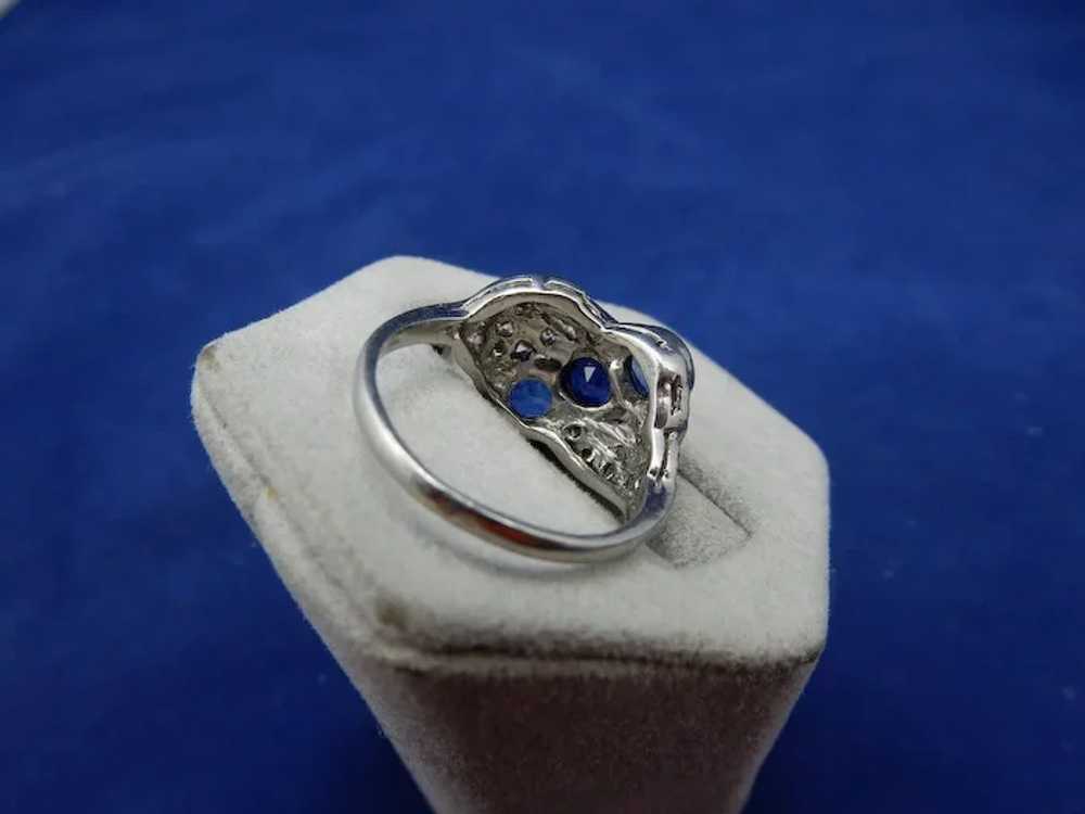 Platinum Vintage Sapphire and Diamond Ring - image 5