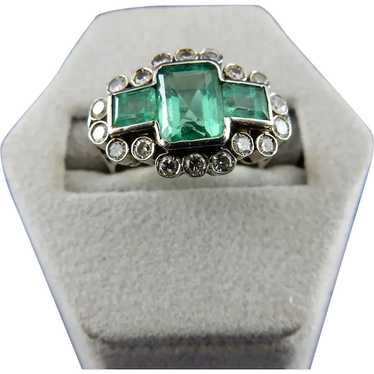 Platinum Emerald and Diamond Ring