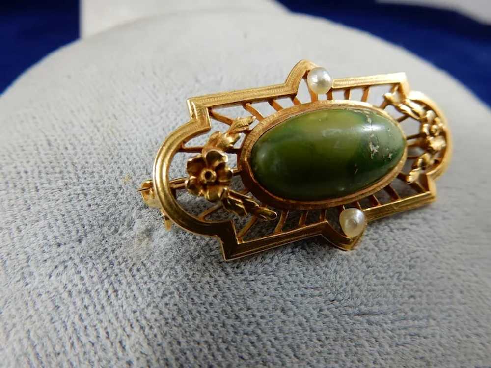 14 Karat Agate and Seed Pearl Pin - image 2