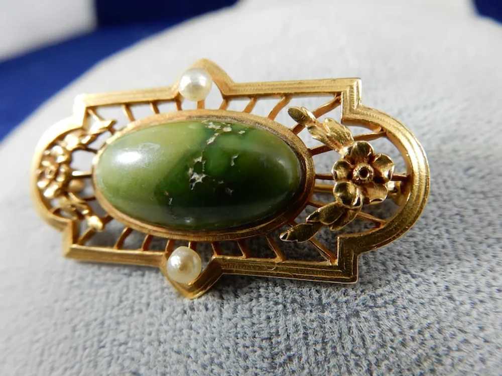 14 Karat Agate and Seed Pearl Pin - image 3