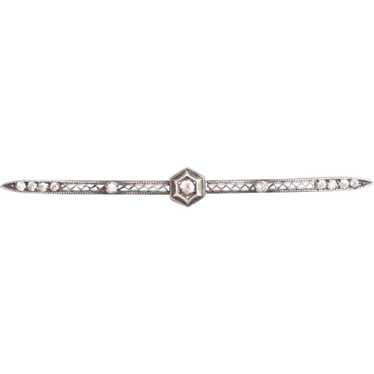 Vintage Sterling Silver Filigree Bar Pin with Rhi… - image 1