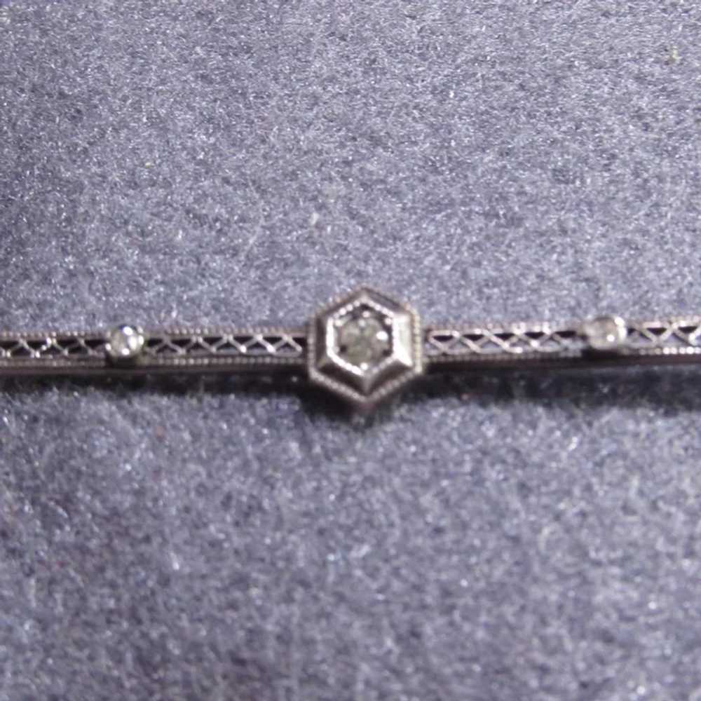 Vintage Sterling Silver Filigree Bar Pin with Rhi… - image 2