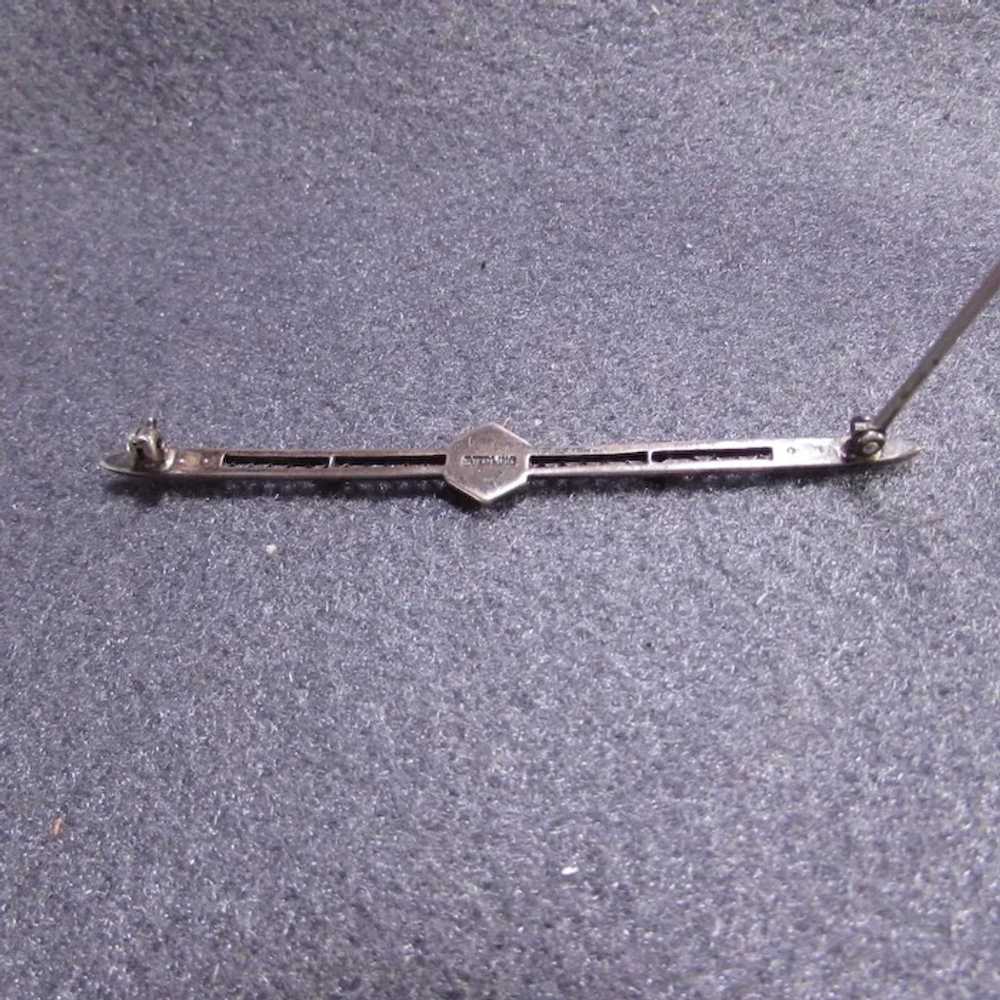 Vintage Sterling Silver Filigree Bar Pin with Rhi… - image 5