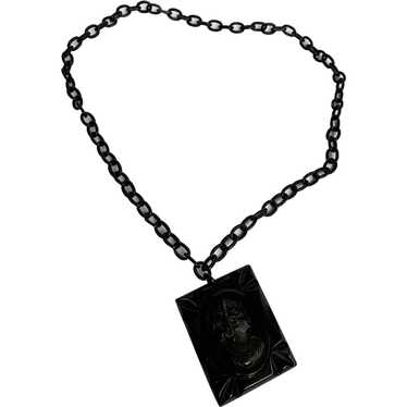 Black Celluloid Cameo Necklace - image 1