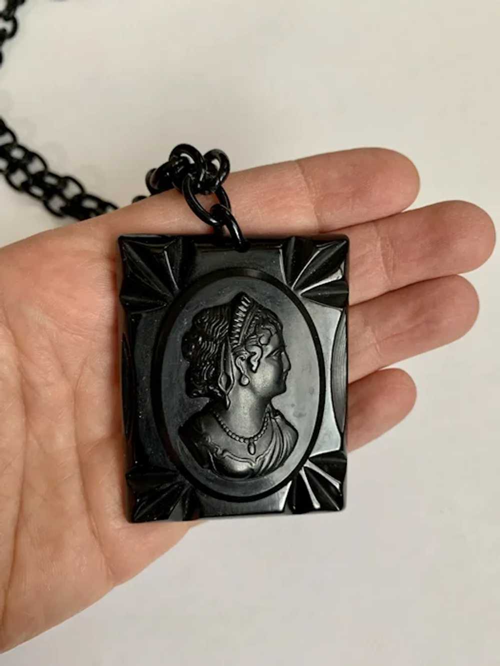 Black Celluloid Cameo Necklace - image 2