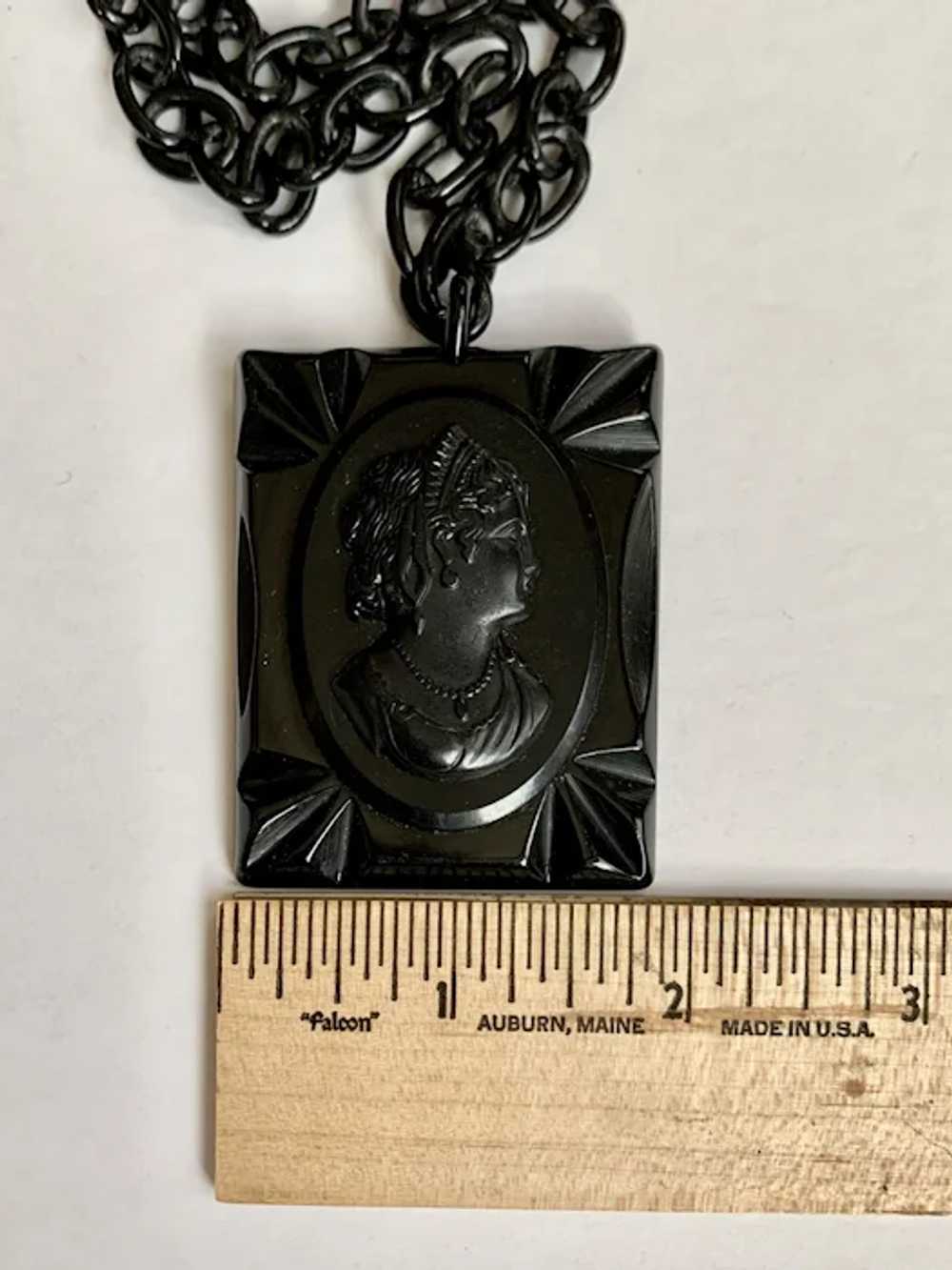 Black Celluloid Cameo Necklace - image 6