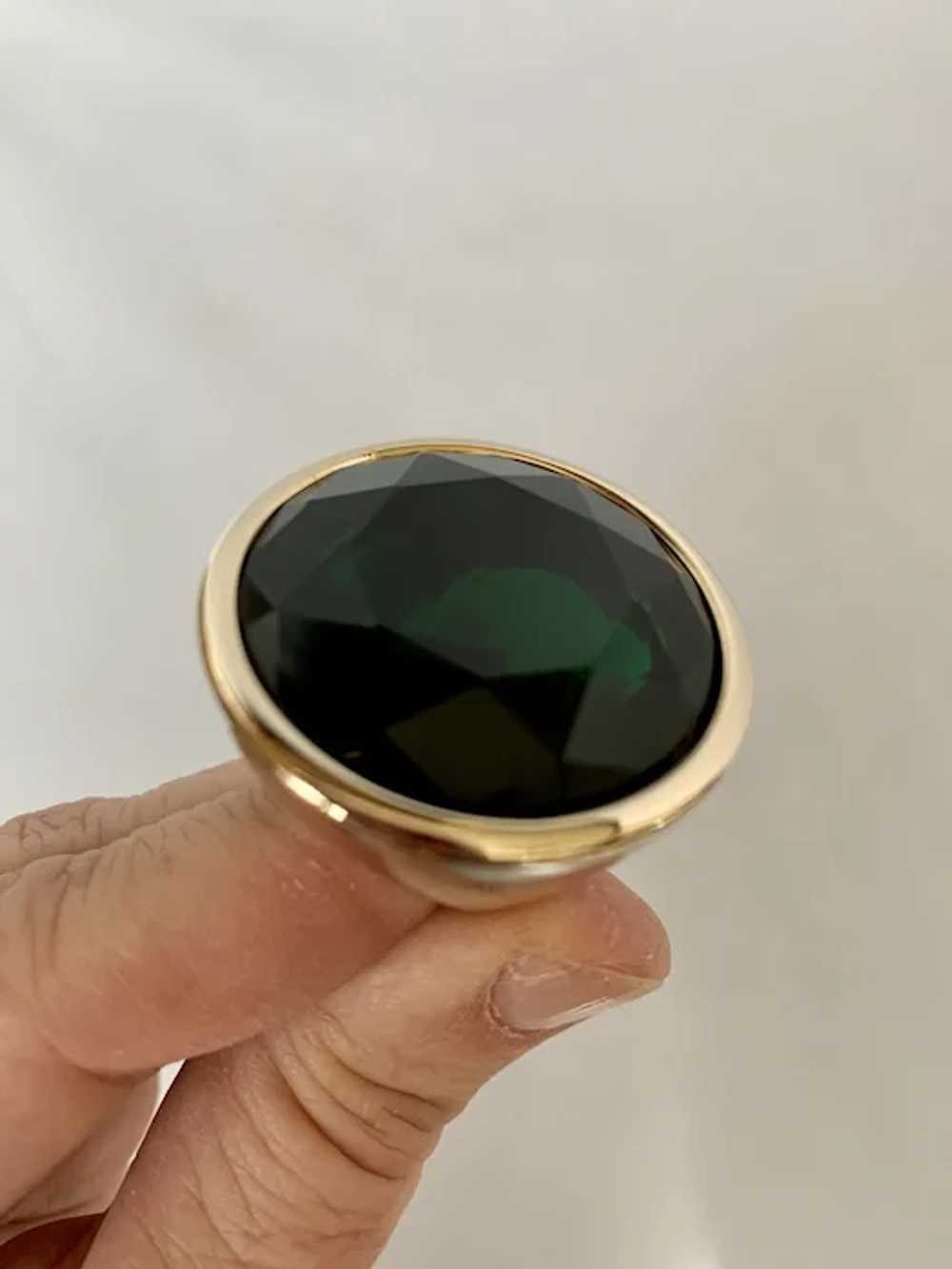 Yves Saint Laurent Gold Tone & Green Stone Ring - image 6