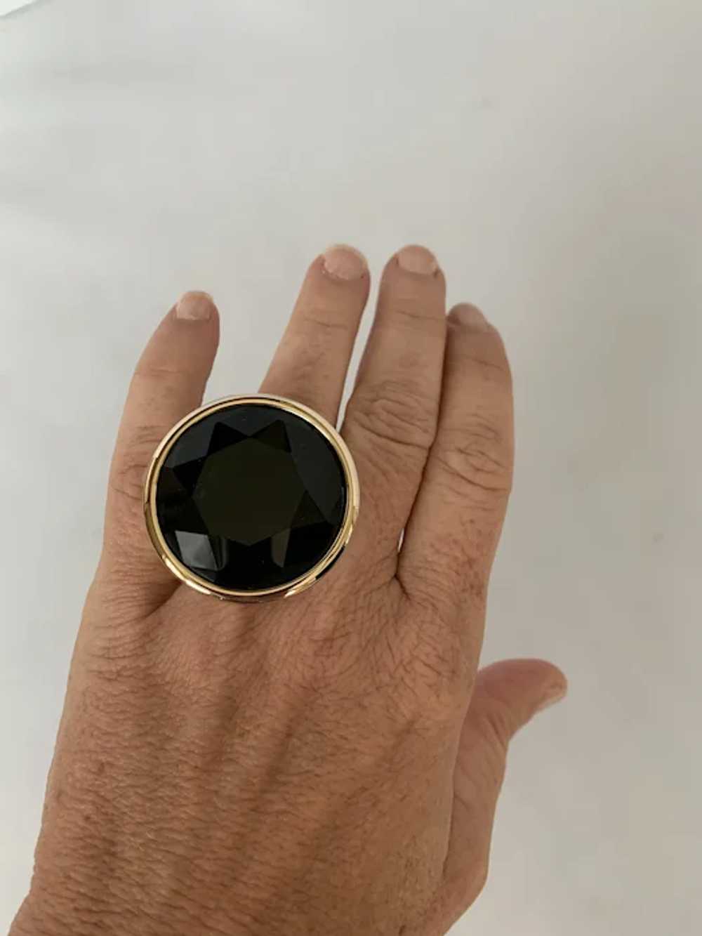 Yves Saint Laurent Gold Tone & Green Stone Ring - image 7