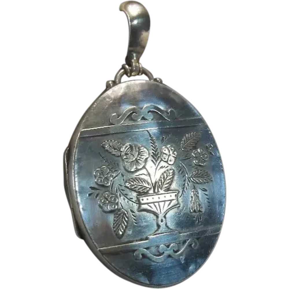 Sterling Silver Victorian Locket Pendant English … - image 1