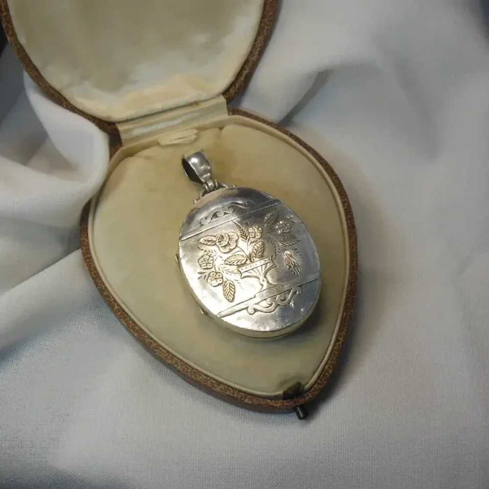 Sterling Silver Victorian Locket Pendant English … - image 3