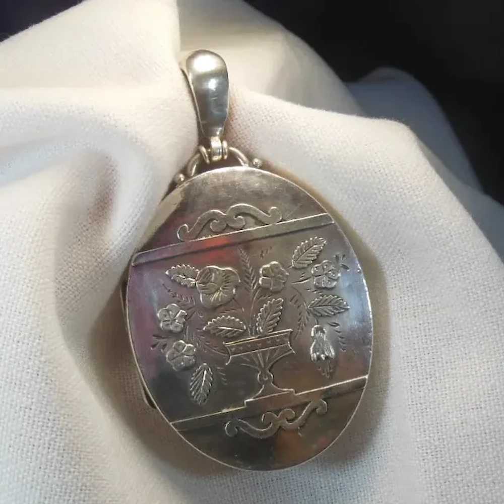 Sterling Silver Victorian Locket Pendant English … - image 4